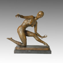 Танцовщица Бронзовая скульптура красоты Девушка резьба латунная статуя TPE-168